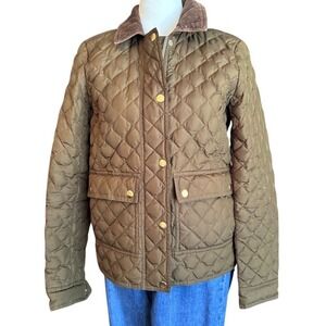 JCrew Olive Green Quilted Barn Jacket Corduroy Collar Sz. XS‎